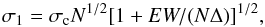 \begin{equation} \sigma_1=\sigma_{\rm c}N^{1/2}[1+EW/(N\Delta)]^{1/2}, \label{flux_err} \end{equation}