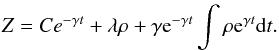 \begin{eqnarray} \label{eq:9} Z=Ce^{-\gamma t}+\lambda\rho + \gamma {\rm e}^{-\gamma t}\int \rho {\rm e}^{\gamma t} {\rm d}t. \end{eqnarray}