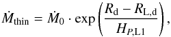 \appendix \setcounter{section}{1} \begin{equation} \dot{M}_{\mathrm{thin}} = \dot{M}_0 \cdot \exp \left( \frac{R_{\mathrm{d}} - R_{\mathrm{L,d}}}{H_{P,{\rm L1}}} \right), \end{equation}