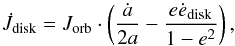 \appendix \setcounter{section}{1} \begin{equation} \dot{J}_{\mathrm{disk}} = J_{\mathrm{orb}} \cdot \left( \frac{\dot{a}}{2{a}} - \frac{e\dot{e}_{\mathrm{disk}}}{1-e^2} \right) , \end{equation}