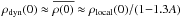 \hbox{$\rho_{\rm dyn}(0) \approx \overline{\rho(0)} \approx \rho_{\rm local}(0)/(1{-}1.3A)$}