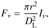 \appendix \setcounter{section}{1} \begin{equation} F_{\nu} = \frac{\pi r^2}{D^2_{\rm L}} I_{\nu}, \end{equation}