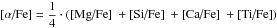 \hbox{$\alphafe = \dfrac{1}{4} \cdot (\mgfe\ + \sife\ + \cafe\ + \tife )$}