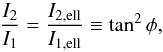 \begin{equation} \label{eq:assum} \frac{I_2}{I_1} = \frac{I_{2\rm ,ell}}{I_{1\rm ,ell}} \equiv \tan^2\phi, \end{equation}