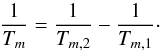 \begin{equation} \label{eq:diskTmig} \frac{1}{T_m} = \frac{1}{T_{m,2}} - \frac{1}{T_{m,1}}\cdot \end{equation}