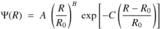 \appendix \setcounter{section}{2} \begin{equation} \Psi(R) \ = \ A \ \left(\frac{R}{R_0}\right)^B \ \exp\left[-C\left(\frac{R-R_0}{R_0}\right)\right] \label{Eq:SFR} \end{equation}
