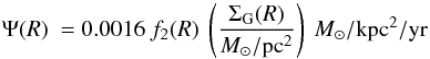 \appendix \setcounter{section}{2} \begin{equation} \Psi(R) \ = 0.0016 \ f_2(R) \ \left(\frac{\Sigma_{\rm G}(R)}{ M_{\odot}/{\rm pc}^2} \right) \ {M_{\odot}/\rm kpc^2/yr} \end{equation}