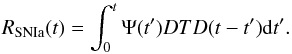 \appendix \setcounter{section}{3} \begin{equation} R_{\rm SNIa}(t) = \int_0^t \Psi(t') DTD(t-t') {\rm d}t'. \end{equation}