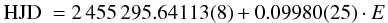 $$ {\rm HJD}~=2\,455\,295.64113(8) + 0.09980(25) \cdot E $$