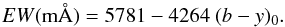 \begin{equation} \label{eq3} EW ({\rm m}\AA) = 5781 - 4264 \ (b-y)_0 . \end{equation}