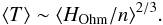 \begin{eqnarray} \label{E:T_mean_H_part_mean_scaling} \langle T\rangle \sim {\langle H_{\rm Ohm}/n\rangle}^{2/3}. \end{eqnarray}