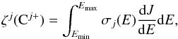 \begin{equation} \zeta^j({\rm C}^{j+}) =\int_{E_{\rm min}}^{E_{\max}} \sigma_j(E)\frac{{\rm d}J}{{\rm d}E}{\rm d}E, \label{eqn:ionization} \end{equation}