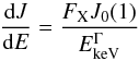 \begin{equation} \frac{{\rm d}J}{{\rm d}E} = \frac{F_{\rm X} J_0(1)}{E_{\rm keV}^\Gamma} \label{eqn:dJdE} \end{equation}