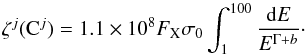 \begin{equation} \zeta^j({\rm C}^j) = 1.1\times 10^8 F_{\rm X} \sigma_0 \int_{1}^{100} \frac{{\rm d}E}{E^{\Gamma+ b}}\cdot \label{eqn:ionization_final} \end{equation}