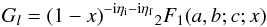 \begin{equation} G_{l}=(1-x)^{-{\rm i}\eta_{\rm i}-{\rm i}\eta_{\rm f}} {}_{2}F_{1}(a,b;c;x) \end{equation}