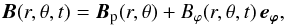 \begin{equation} \label{B} \vec{B}(r,\theta,t)=\vec{B}_{\rm p}(r,\theta)+B_\varphi(r,\theta,t) \, \vec{e_\varphi}, \end{equation}