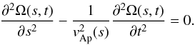 \begin{equation} \label{wave_equation} \frac{\partial^2\Omega(s,t)}{\partial{s}^2}-\frac{1}{v_{\rm Ap}^2(s)}\frac{\partial^2\Omega(s,t)}{\partial{t}^2}=0 . \end{equation}