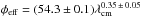 \hbox{$\phi _{\rm{eff}} = (54.3\pm 0.1)\lambda ^{0.35\,\pm\, 0.05} _{\mathrm{cm}}$}