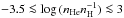 \hbox{$-3.5 \la \log\,(n_{\rm He}n_{\rm H}^{-1}) \la 3$}