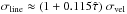 \hbox{$\sigma\sub{line} \approx (1+0.115\hat{\tau})\; \sigma\sub{vel}$}