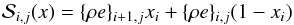 \begin{equation} \label{eq:linear_spline} {\cal S}_{i,j}(x) = \{\rho e\}_{i+1,j} x_i + \{\rho e\}_{i,j} (1-x_i) \end{equation}