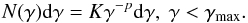 \begin{equation} \label{eq:simp} N(\gamma) {\rm d}\gamma =K \gamma^{-p}{\rm d}\gamma, {~\gamma<\gamma_{\max}} . \end{equation}