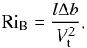 \begin{equation} \mathrm{Ri}_{\rm B} = \frac{l \Delta b}{V_{\rm t}^2}, \end{equation}