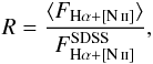 \begin{eqnarray} \label{R} R = \frac{ \langle F_{\mathrm{H}\alpha + \mathrm{[\ion{N}{ii}]}}\rangle }{F_{\mathrm{H}\alpha+\mathrm{[\ion{N}{ii}]}}^{\mathrm{SDSS}}}, \end{eqnarray}