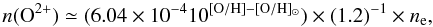 $$ n({\rm O}^{2+}) \simeq (6.04\times10^{-4}10^{\rm [O/H]-[O/H]_{\odot}})\times(1.2)^{-1}\times n_{\rm e}, $$