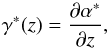 \begin{equation} \label{eq:gamma-alpha} \gamma^{*}(z) = \dfrac{\partial \alpha^{*}}{\partial z} , \end{equation}