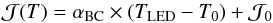\begin{equation} {\cal J}(T) = \alpha_{\rm BC} \times (T_{\mathrm{LED}}-T_0) + {\cal J}_0 \end{equation}