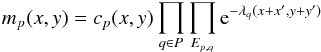 \appendix \setcounter{section}{1} \begin{equation} m_p(x,y) = c_p(x,y) \prod_{q\in P} \prod_{E_{p,q}} {\rm e}^{-\lambda_q(x+x',y+y')} \end{equation}