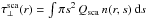 \hbox{$\tau_\perp^\text{sca}(r)=\int \pi s^2 \,Q_{\text{sca}}\,n(r,s)\,\mathrm{d}s$}