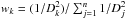 \hbox{$w_k=(1/D_k^2)/\sum_{ j=1}^n 1/D_j^2$}