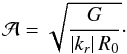 \begin{eqnarray} \mathcal{A} = \sqrt{\frac{G}{|k_{r}| \, R_{0}}} \cdot \label{expression_amplitude_WKB} \end{eqnarray}