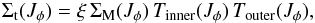 \begin{eqnarray} \Sigma_{\rm t} (J_{\phi}) = \xi \, \Sigma_{\rm M} (J_{\phi}) \, T_{\rm inner} (J_{\phi}) \, T_{\rm outer} (J_{\phi}) , \label{active_surface_density} \end{eqnarray}