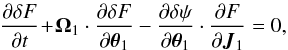 \appendix \setcounter{section}{1} \begin{eqnarray} \frac{\partial \delta F}{\partial t} \!+\! {\vec \Omega}_{1} \cdot \frac{\partial \delta F}{\partial {\vec \theta}_{1}} - \frac{\partial \delta \psi}{\partial {\vec \theta}_{1}} \cdot \frac{\partial F}{\partial {\vec J}_{1}} = 0 , \label{decoupled_evolution_equation_fast} \end{eqnarray}