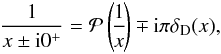 \appendix \setcounter{section}{1} \begin{eqnarray} \frac{1}{x \pm {\rm i} 0^{+}} = \mathcal{P} \left(\! \frac{1}{x} \!\right) \mp {\rm i} \pi \delta_{\rm D} (x) , \label{Plemelj_formula_derivation} \end{eqnarray}