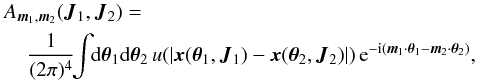 \appendix \setcounter{section}{2} \begin{eqnarray} && A_{{\vec m}_{1} , {\vec m}_{2}} ({\vec J}_{1} , {\vec J}_{2}) = \nonumber \\ && \;\;\; \;\frac{1}{(2 \pi)^{4}} \!\! \int \!\! \mathrm{d} {\vec \theta}_{1} \mathrm{d} {\vec \theta}_{2} \, u (| {\vec x} ({\vec \theta}_{1} , {\vec J}_{1}) - {\vec x} ({\vec \theta}_{2} , {\vec J}_{2}) |) \, {\rm e}^{- {\rm i} ({\vec m}_{1} \cdot {\vec \theta}_{1} - {\vec m}_{2} \cdot {\vec \theta}_{2})} , \label{definition_Am1_m2} \end{eqnarray}