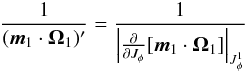 \appendix \setcounter{section}{3} \begin{eqnarray} \frac{1}{({\vec m}_{1} \cdot {\vec \Omega}_{1})'} = \frac{1}{ \left| \frac{\partial }{\partial J_{\phi}} [{\vec m}_{1} \cdot {\vec \Omega}_{1}] \right|_{J_{\phi}^{1}}} \, \label{short_resonance_factor} \end{eqnarray}