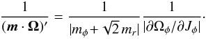\appendix \setcounter{section}{6} \begin{eqnarray} \frac{1}{({\vec m} \cdot {\vec \Omega})'} = \frac{1}{| m_{\phi} \!+\! \sqrt{2} \, m_{r} |} \frac{1}{ | \partial \Omega_{\phi} / \partial J_{\phi} |} \cdot \label{frequency_selection} \end{eqnarray}