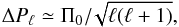 \begin{equation} \Delta P_{\ell} \simeq \Pi_0 /\! \sqrt{\ell(\ell+1)}, \label{eq:aps} \end{equation}