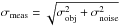 \hbox{$\sigma_{\rm meas} = \sqrt{\sigma^2_{\rm obj}+\sigma^2_{\rm noise}}$}