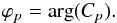 \begin{eqnarray} \varphi_p = {\rm arg}(C_p) .\label{eq:Cpb} \end{eqnarray}