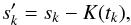 \begin{eqnarray} s_k' = s_k - \vK(t_k) , \label{eq:demkp} \end{eqnarray}