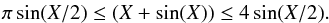 \appendix \setcounter{section}{2} \begin{eqnarray} \pi \sin(X/2) \leq (X+\sin(X)) \leq 4 \sin(X/2) . \label{eq:C1_gend} \end{eqnarray}