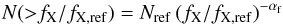 $$ N({>}f_\mathrm{X}/f_\mathrm{X,ref}) = N_\mathrm{ref}\, (f_\mathrm{X}/f_\mathrm{X,ref})^{-\alpha_\mathrm{f}} $$