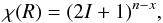 \appendix \setcounter{section}{1} \begin{equation} \chi(R) = (2I+1)^{n-x} , \label{eq:redchar} \end{equation}
