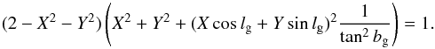 \appendix \setcounter{section}{1} \begin{equation} (2 - X^2 - Y^2) \left(X^2 + Y^2 + (X \cos l_{\rm g} + Y \sin l_{\rm g})^2 \frac{1}{\tan^2 b_{\rm g}}\right) = 1. \label{poles} \end{equation}