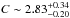 \hbox{$C\sim2.83_{-0.20}^{+0.34}$}